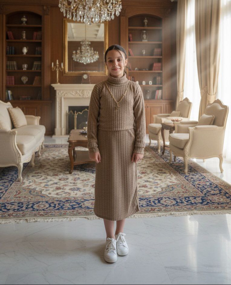 فستان البنات- Ensemble robe et pull #