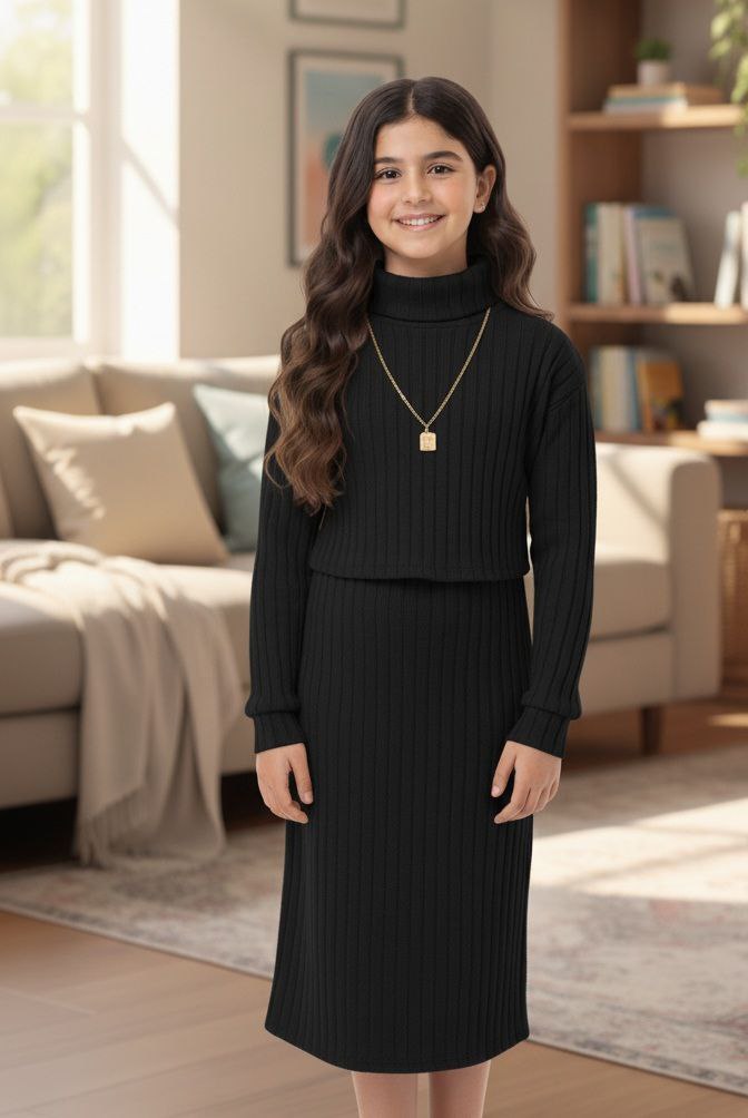 فستان البنات- Ensemble robe et pull #