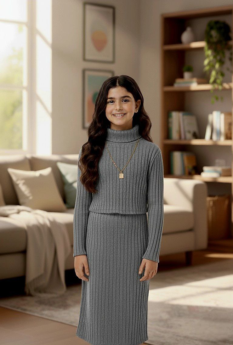 فستان البنات- Ensemble robe et pull #