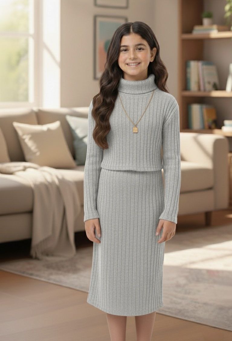 فستان البنات- Ensemble robe et pull #