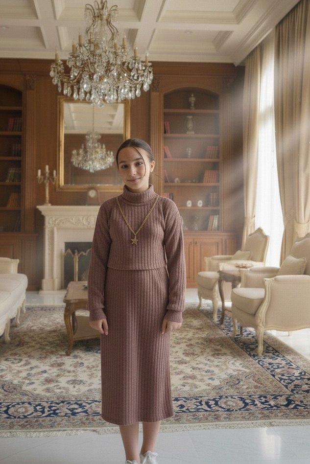 فستان البنات- Ensemble robe et pull #