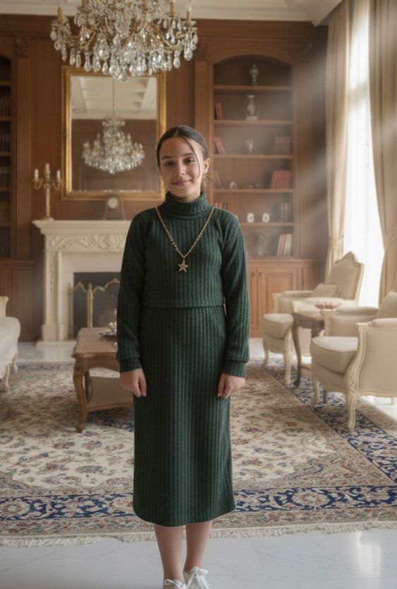 فستان البنات- Ensemble robe et pull #