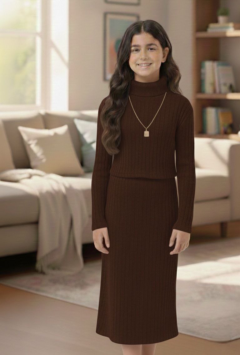 فستان البنات- Ensemble robe et pull #