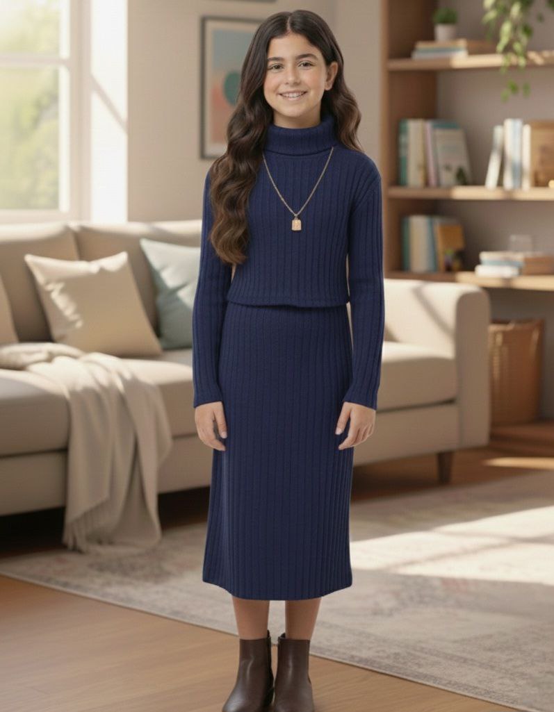 فستان البنات- Ensemble robe et pull #